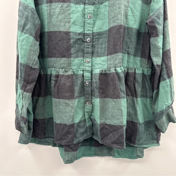 American Eagle Oversized Green & Black Buffalo Plaid Babydoll Flannel Shirt Sz S - Picture 4 of 9
